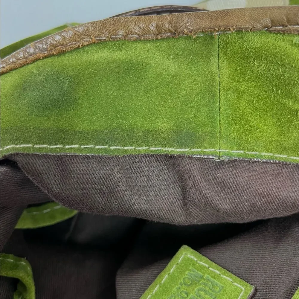 Vintage Ruehl No. 925 Green Suede and Brown Leather Tote